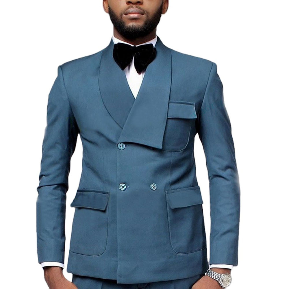 Men Formal Wear With Blazer - Latest Design Double Breasted Lake Blue