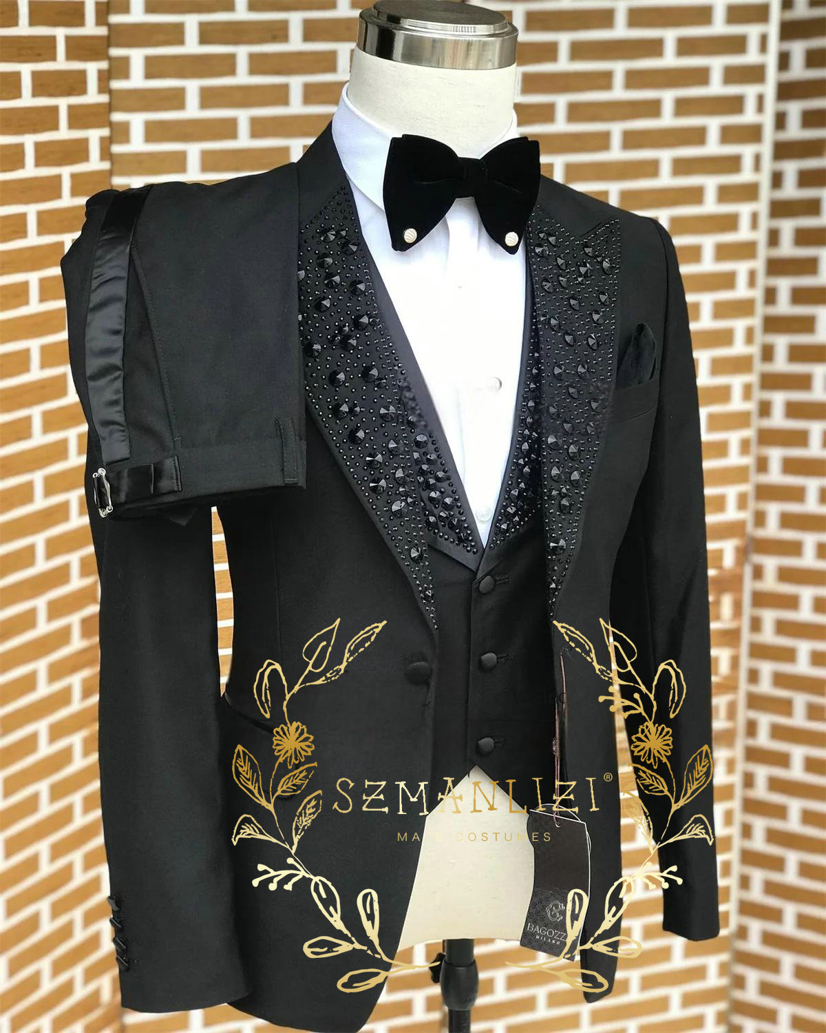 Formal Wear For Men In Wedding - Black Men Suits Luxury Stone Crystal