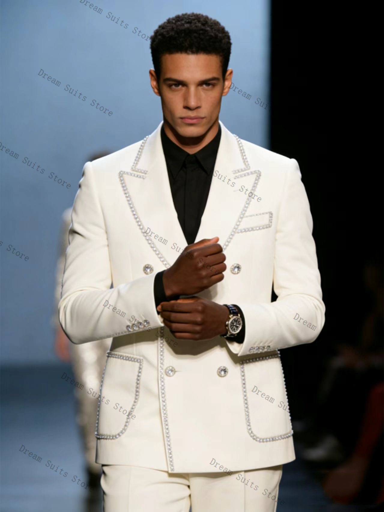 Men Formal Wear Office - White Crystals Men Suit Set 2