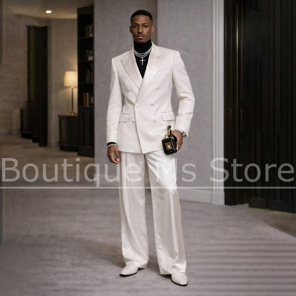 Formal Wear For Men In Wedding - Men's White Satin Suit 2 Piece