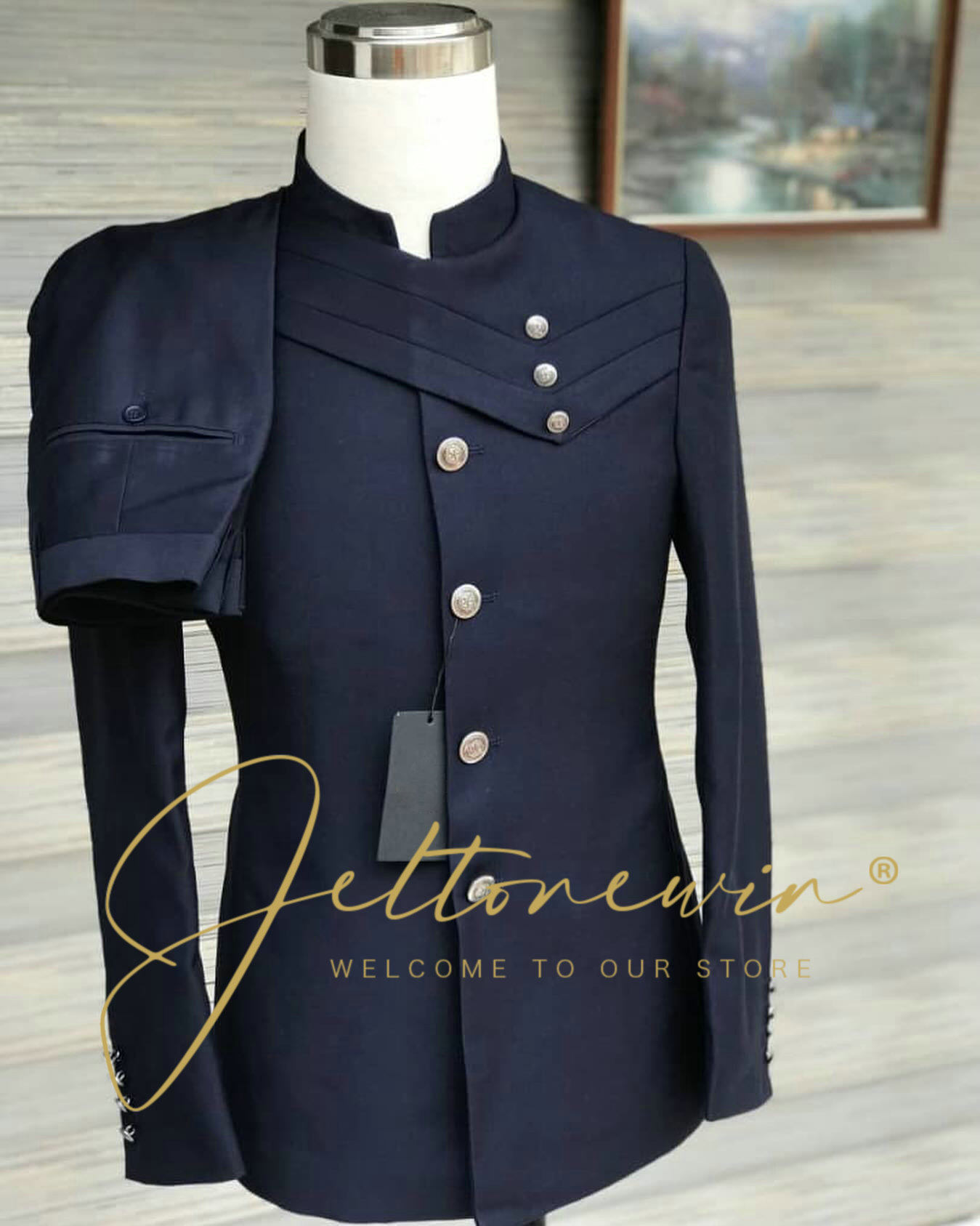 Formal Wear For Men In Wedding - Men's Navy Blue Suit Set with