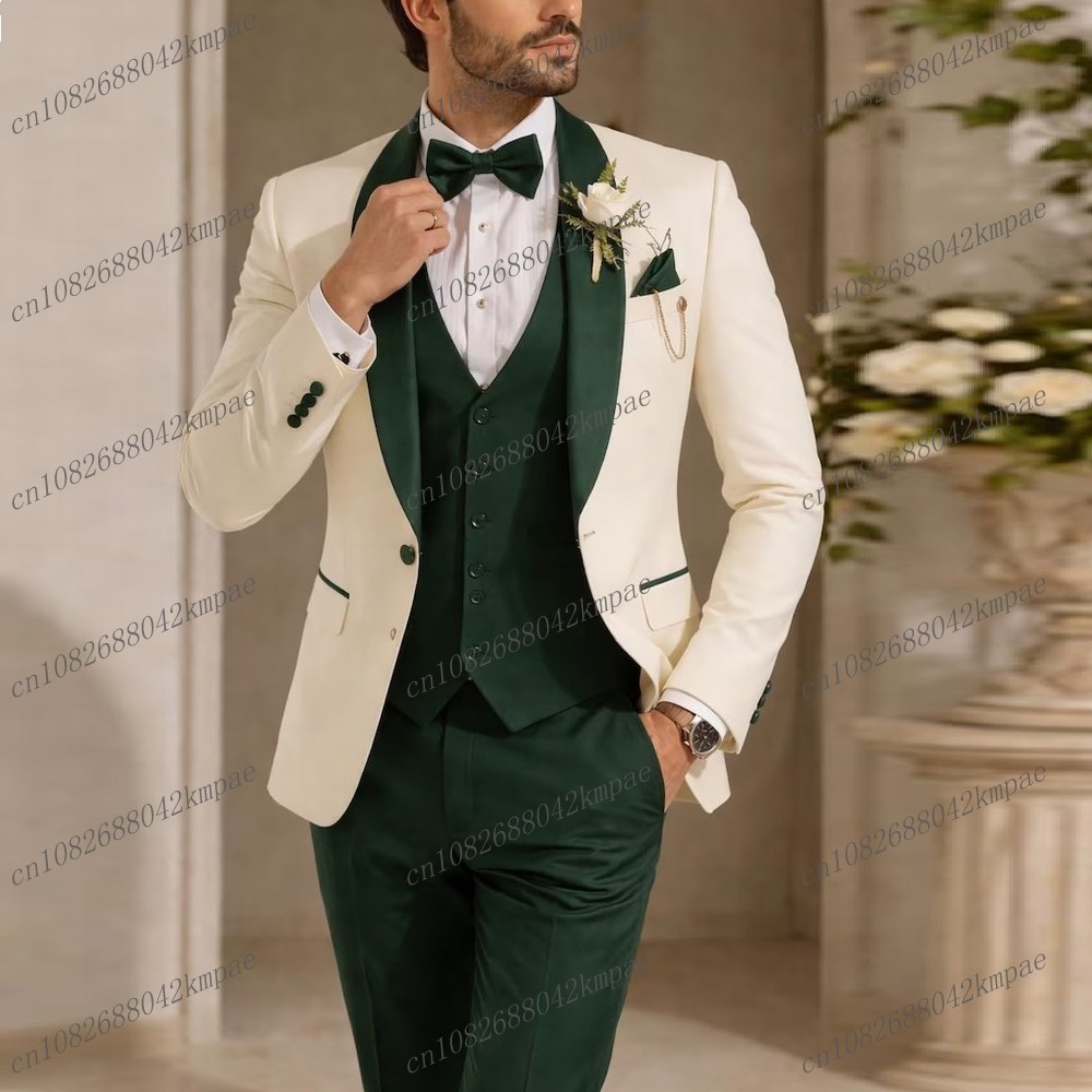 Men'S Formal Wear Accessories - New Ivory And Dark Green Formal