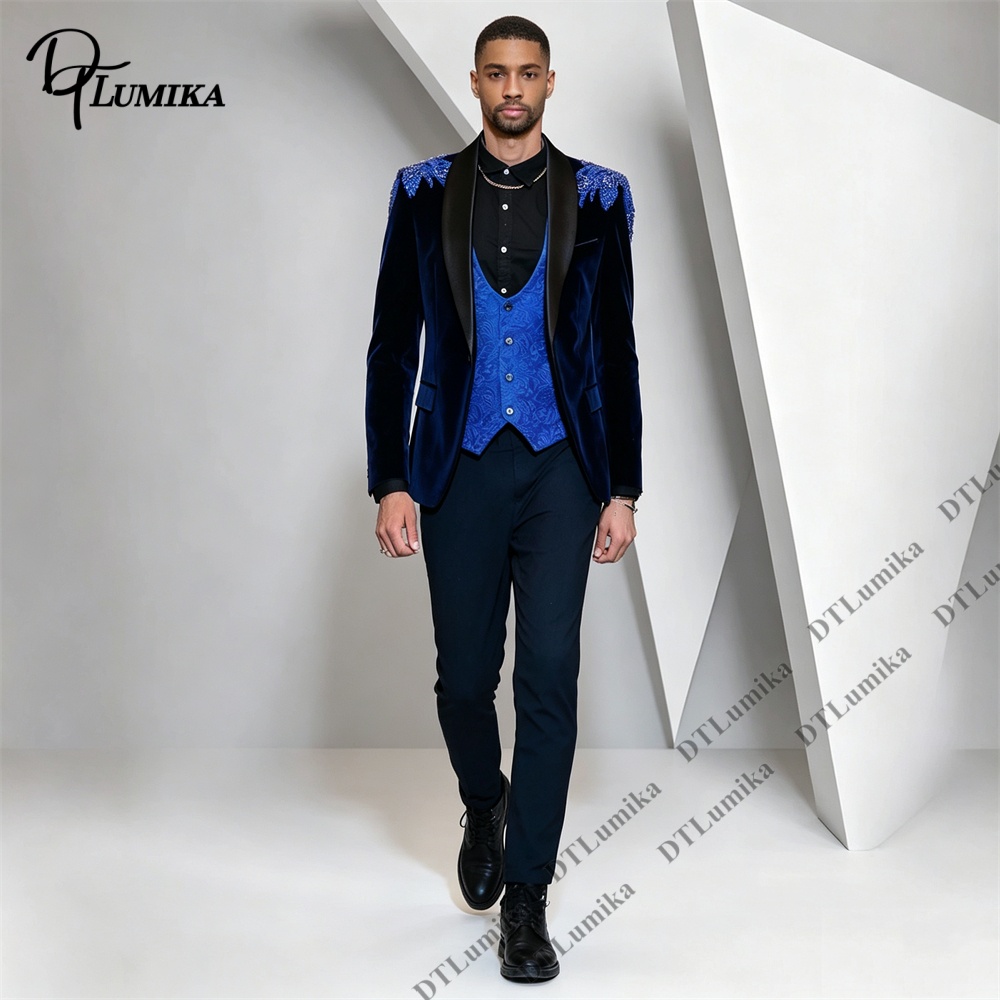 Formal Wear For Men In Wedding - Peagent Men 3 Piece Velvet Suit