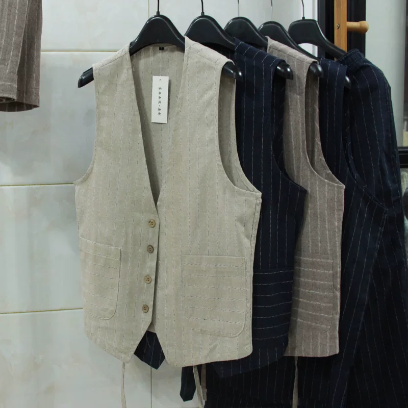 British Casual Linen Vest for  - Men Formal Wear In Summer 评论和价格
