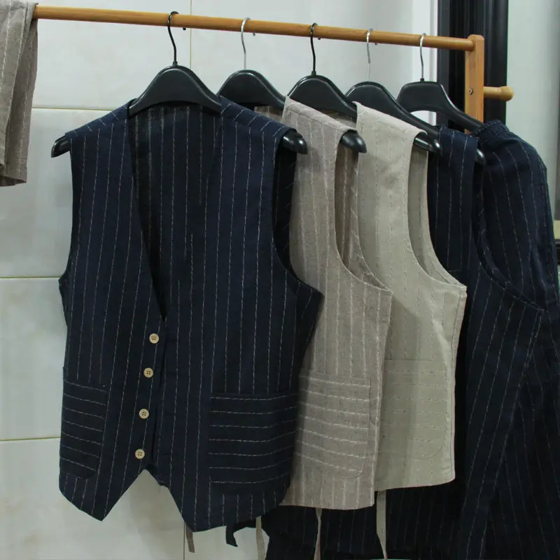 British Casual Linen Vest for  - Men Formal Wear In Summer 评论和价格