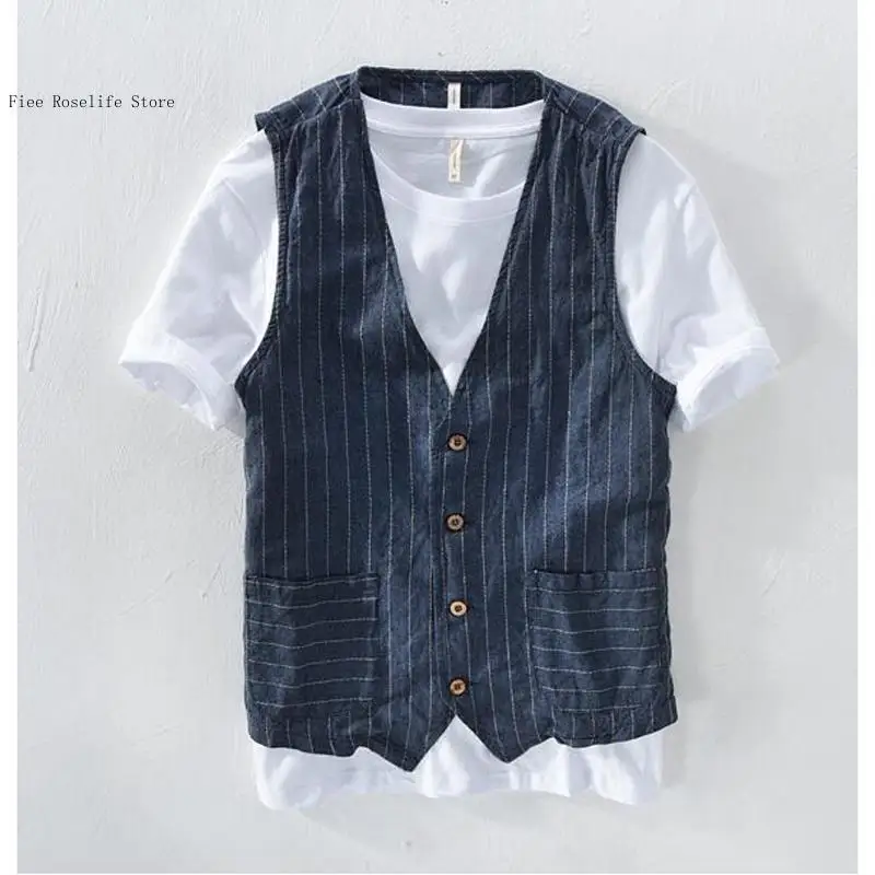 British Casual Linen Vest for  - Men Formal Wear In Summer 评论和价格