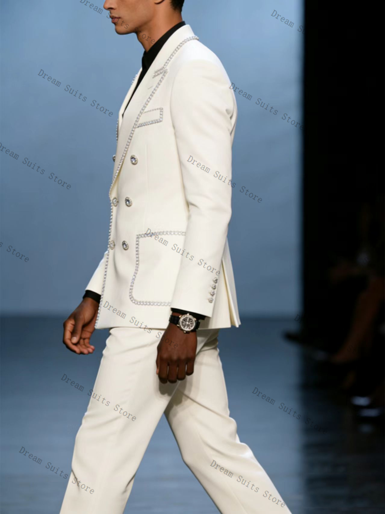 White Crystals Men Suit Set 2  - Men Formal Wear Office 评论和价格