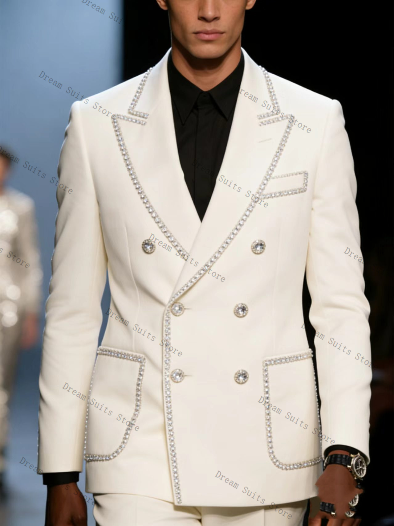 White Crystals Men Suit Set 2  - Men Formal Wear Office 评论和价格