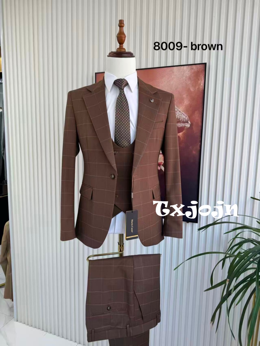 Men's Plaid Tuxedo 3 Pieces Ja - Men Formal Wear Office 评论和价格