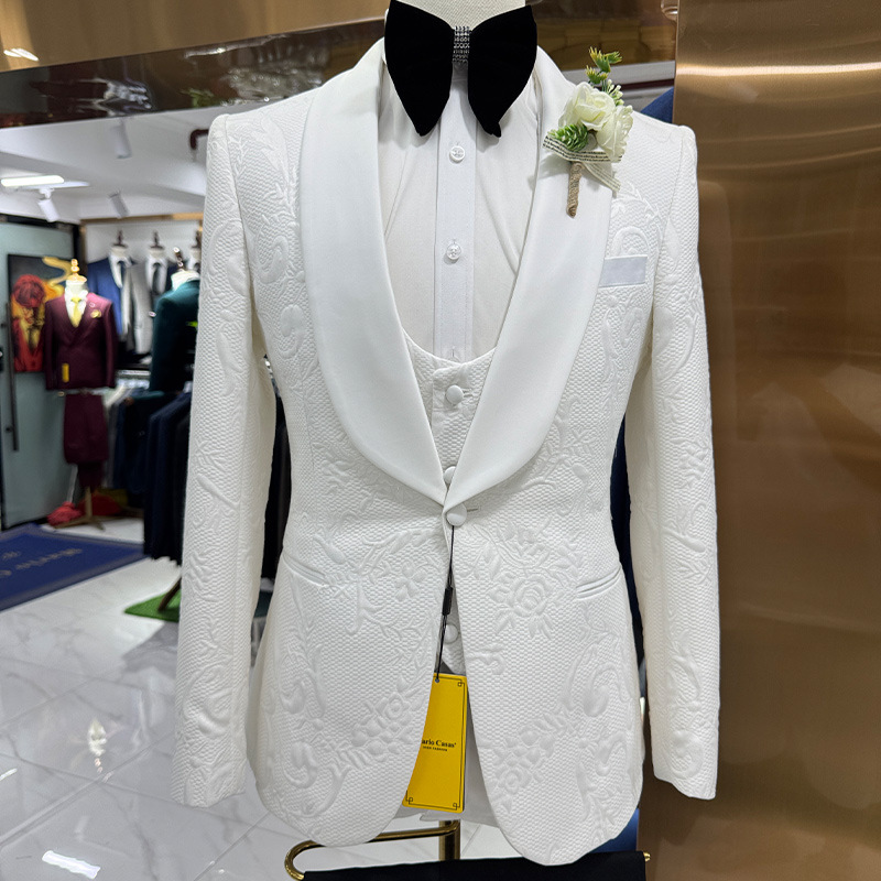 Men Wedding Suit White 3 Piece - Men Formal Wear Jacket 评论和价格