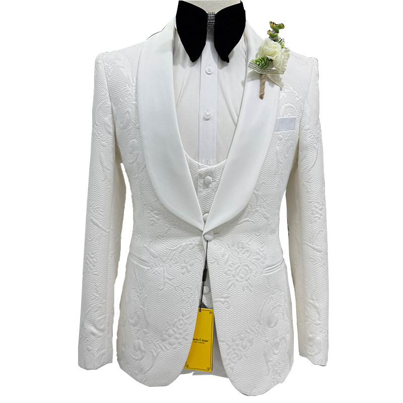 Men Wedding Suit White 3 Piece - Men Formal Wear Jacket 评论和价格