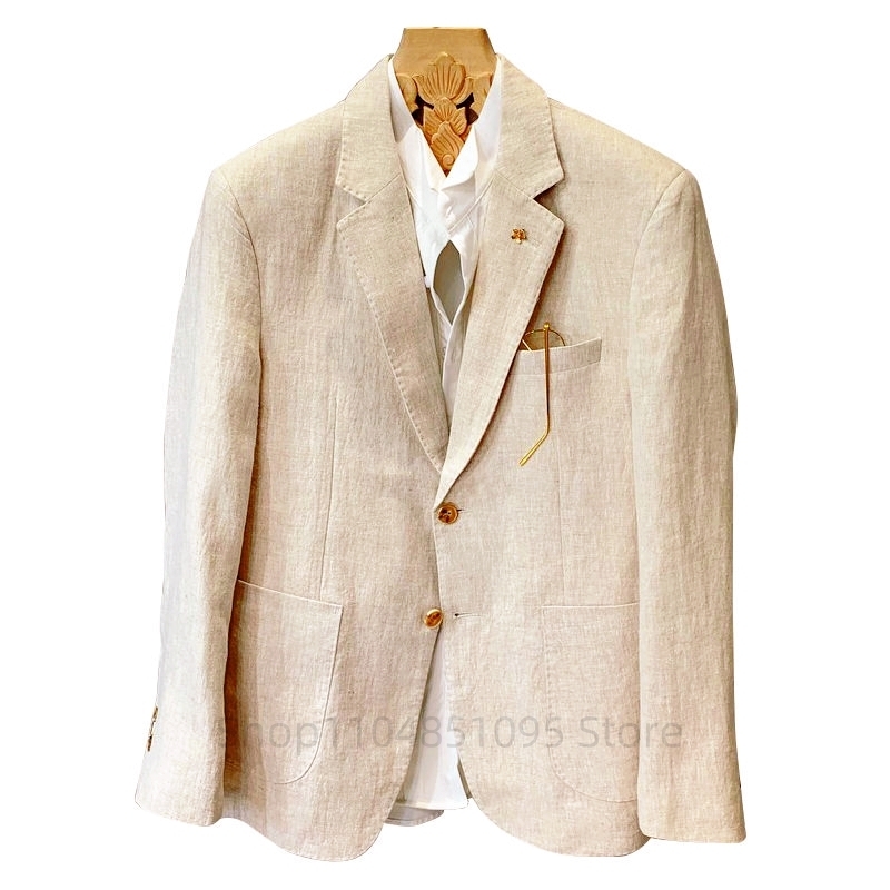 Beige Men Suit Linen Blazers J - Men Formal Wear In Summer 评论和价格