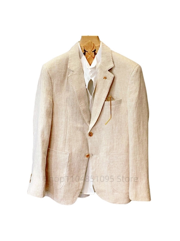 Beige Men Suit Linen Blazers J - Men Formal Wear In Summer 评论和价格