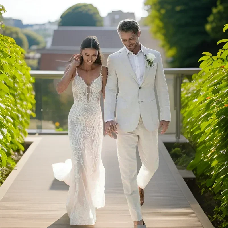 Linen Wedding Tuxedo For Men S - Men Formal Wear In Summer 评论和价格