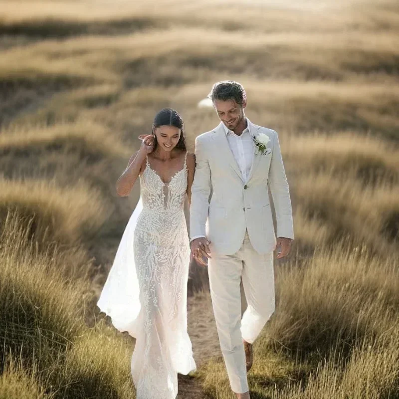 Linen Wedding Tuxedo For Men S - Men Formal Wear In Summer 评论和价格