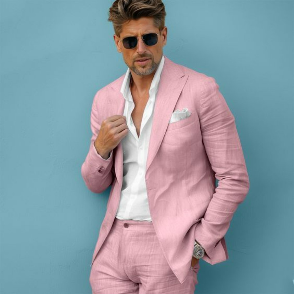 Linen Wedding Men Suits Slim F - Men Formal Wear In Summer 评论和价格