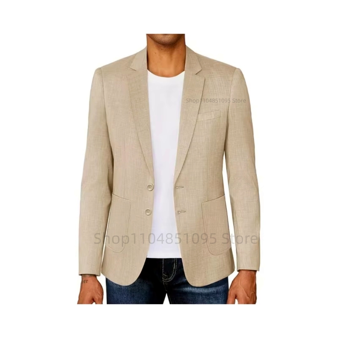 Slim Fit Men's Beige/Blue Line - Men Formal Wear In Summer 评论和价格