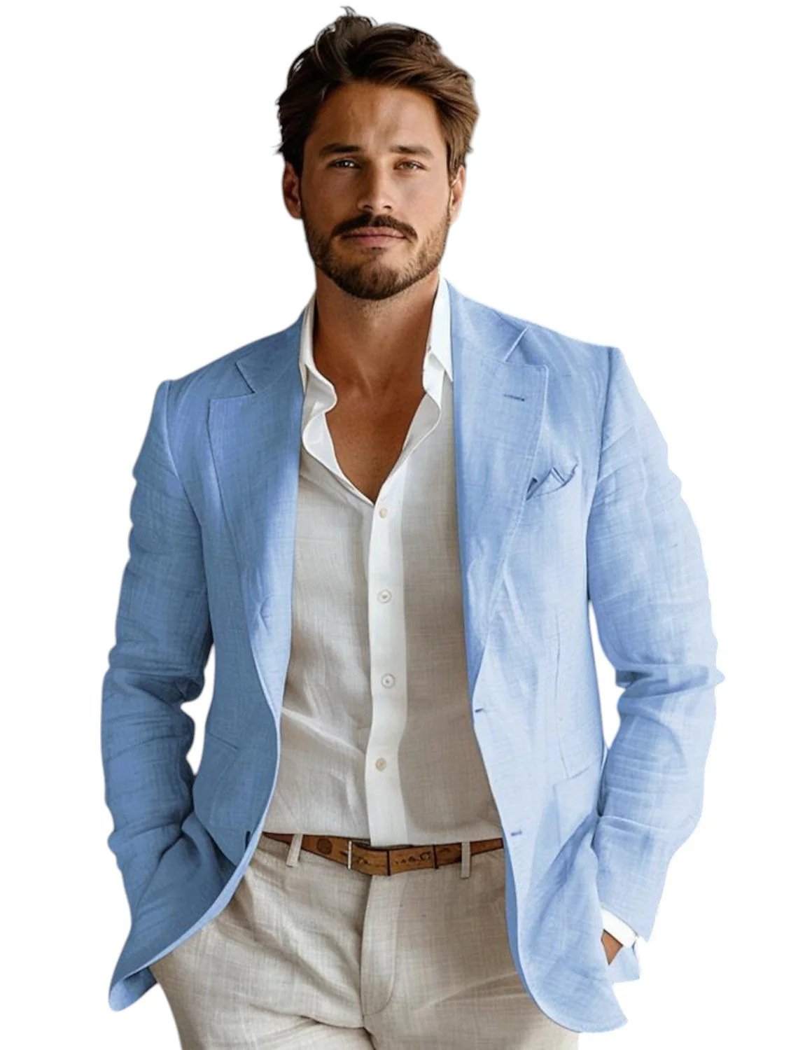Blue Slim Fit Men's Linen Blaz - Men Formal Wear In Summer 评论和价格