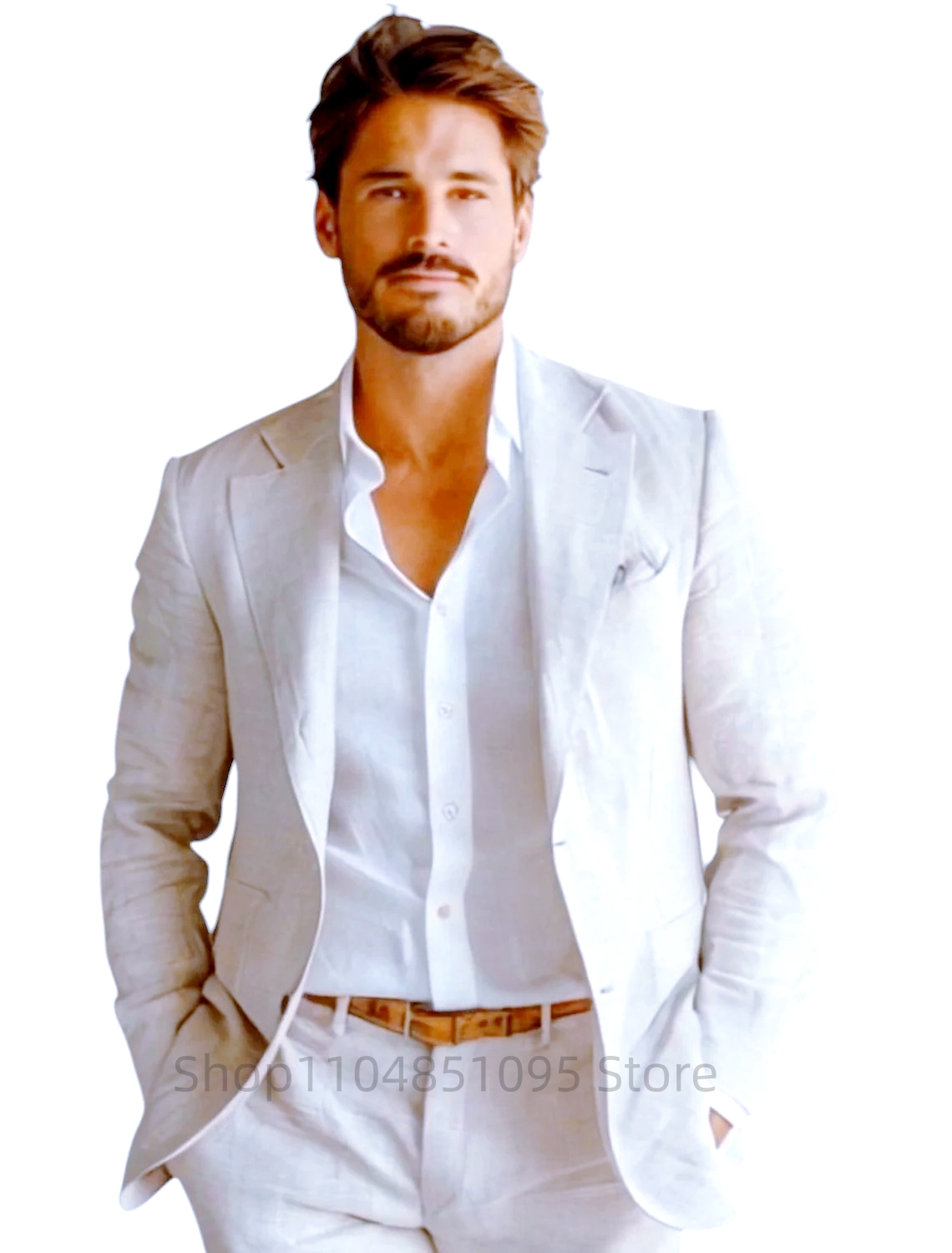 Blue Slim Fit Men's Linen Blaz - Men Formal Wear In Summer 评论和价格