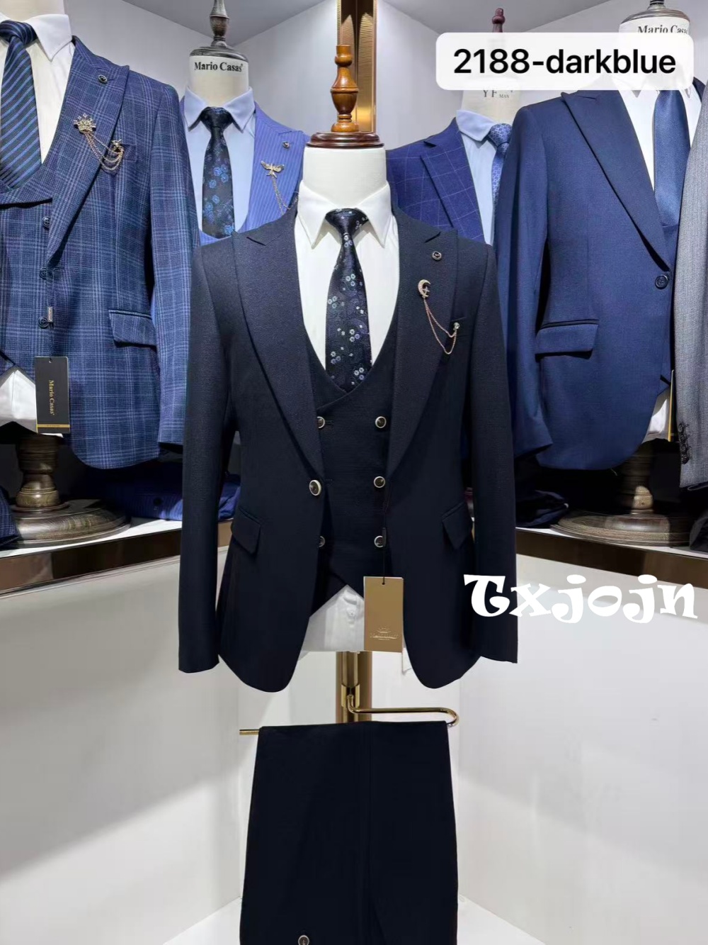 Dark Blue Men's Formal Suit Se - Men Formal Wear Office 评论和价格
