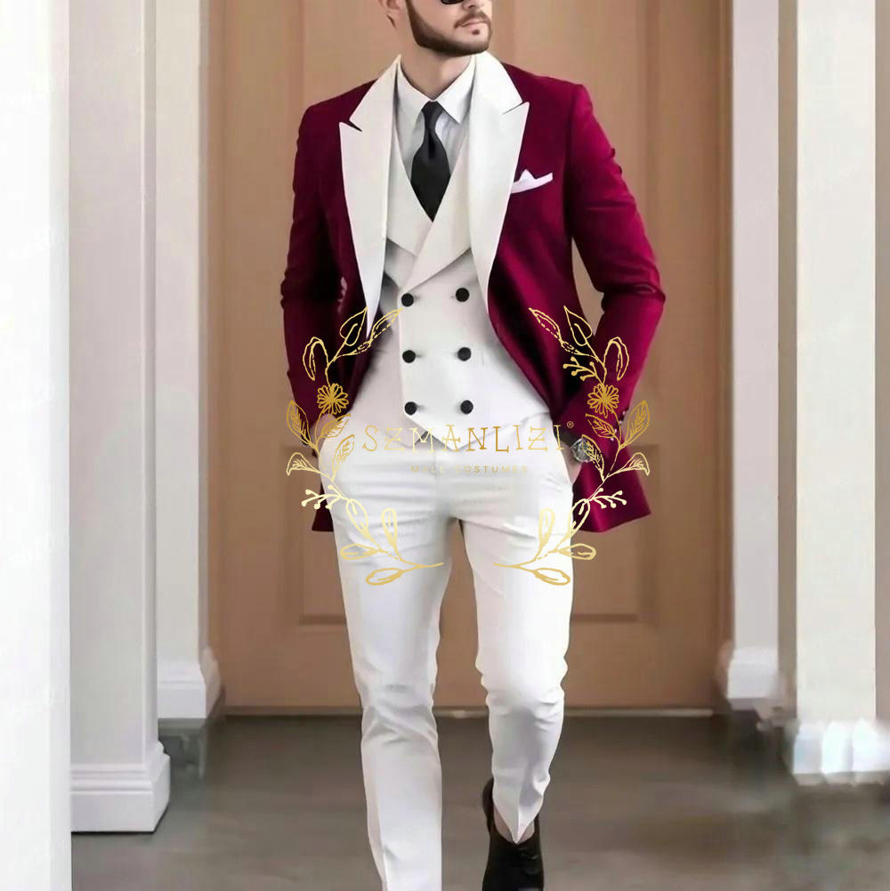 Elegant Burgundy 3-pieces Men' - Men Formal Wear Jacket 评论和价格