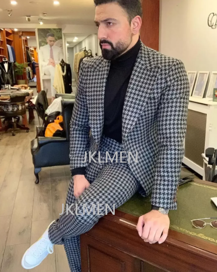 Houndstooth Mens Suits 2PCS We - Men Formal Wear Jacket 评论和价格