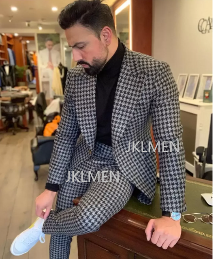 Houndstooth Mens Suits 2PCS We - Men Formal Wear Jacket 评论和价格