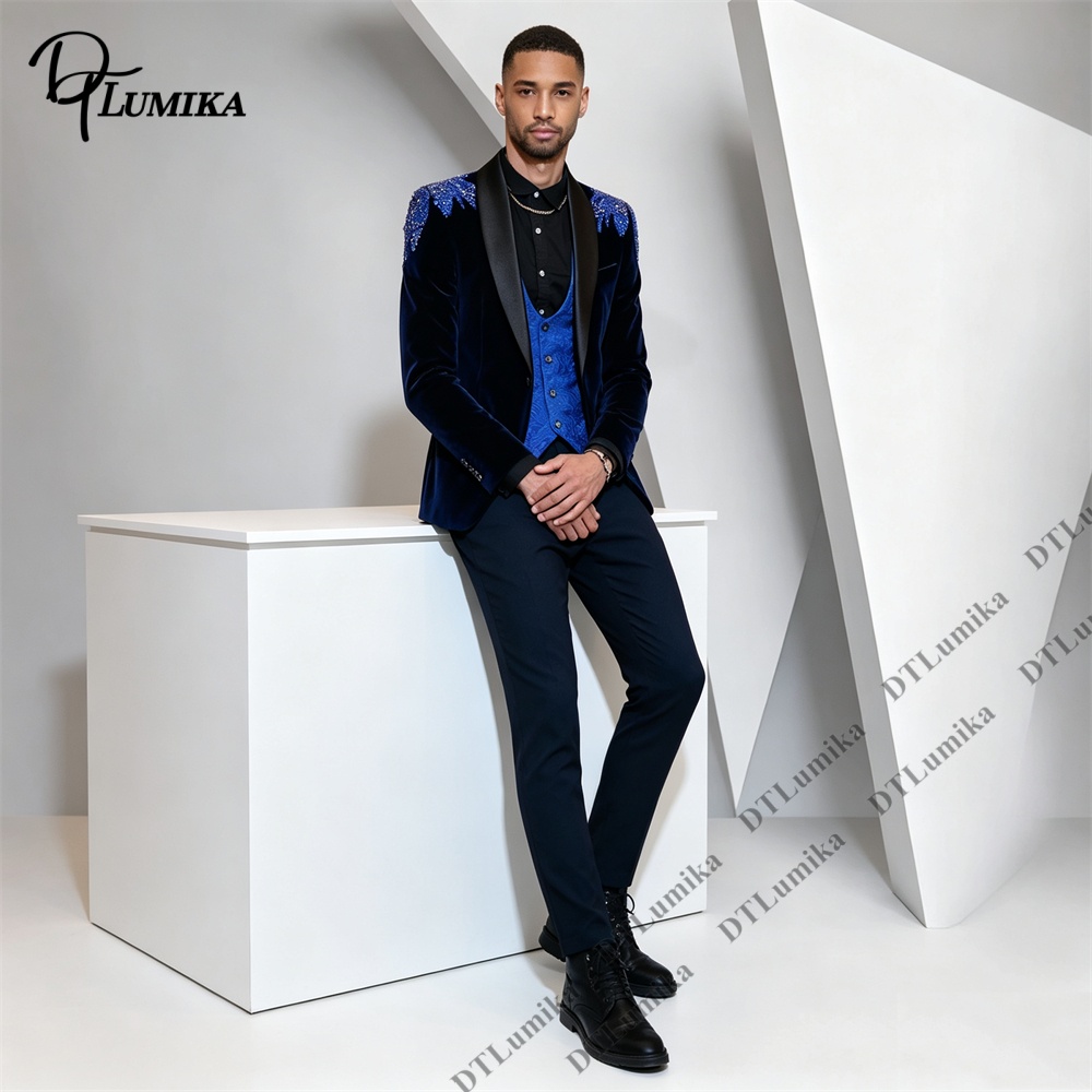 Peagent Men 3 Piece Velvet Sui - Formal Wear For Men In Wedding 评论和价格