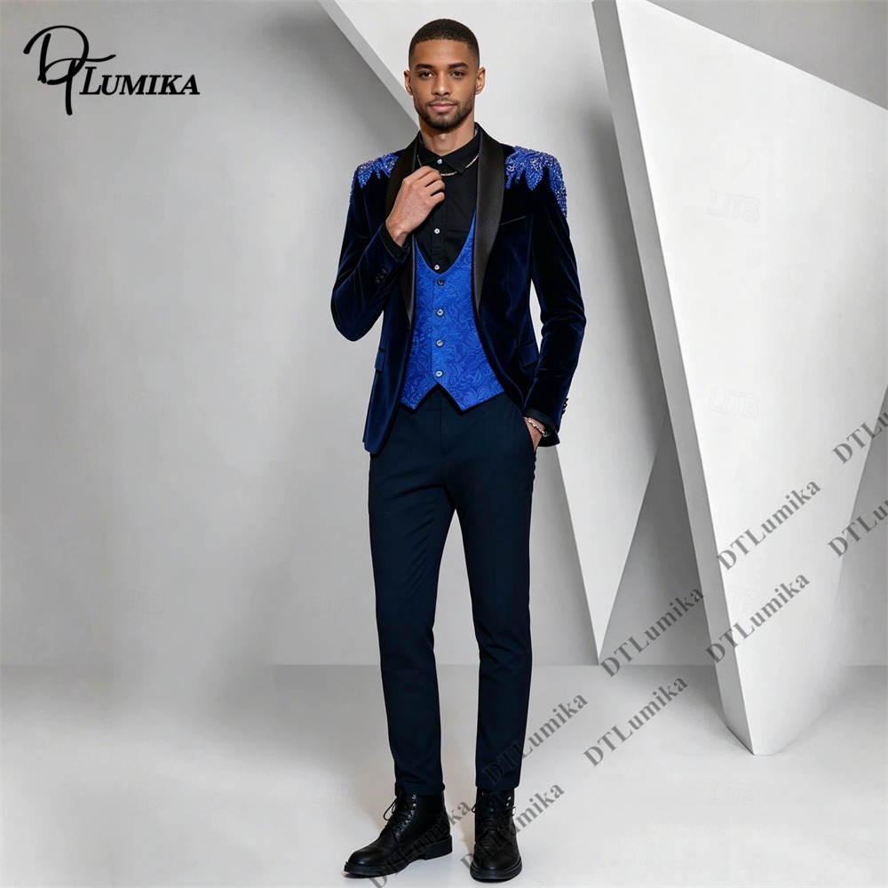Peagent Men 3 Piece Velvet Sui - Formal Wear For Men In Wedding 评论和价格