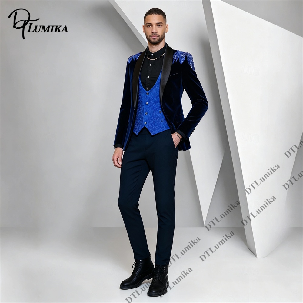 Peagent Men 3 Piece Velvet Sui - Formal Wear For Men In Wedding 评论和价格
