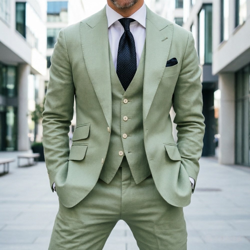 Sky Blue Linen Men Wedding Tux - Men Formal Wear In Summer 评论和价格