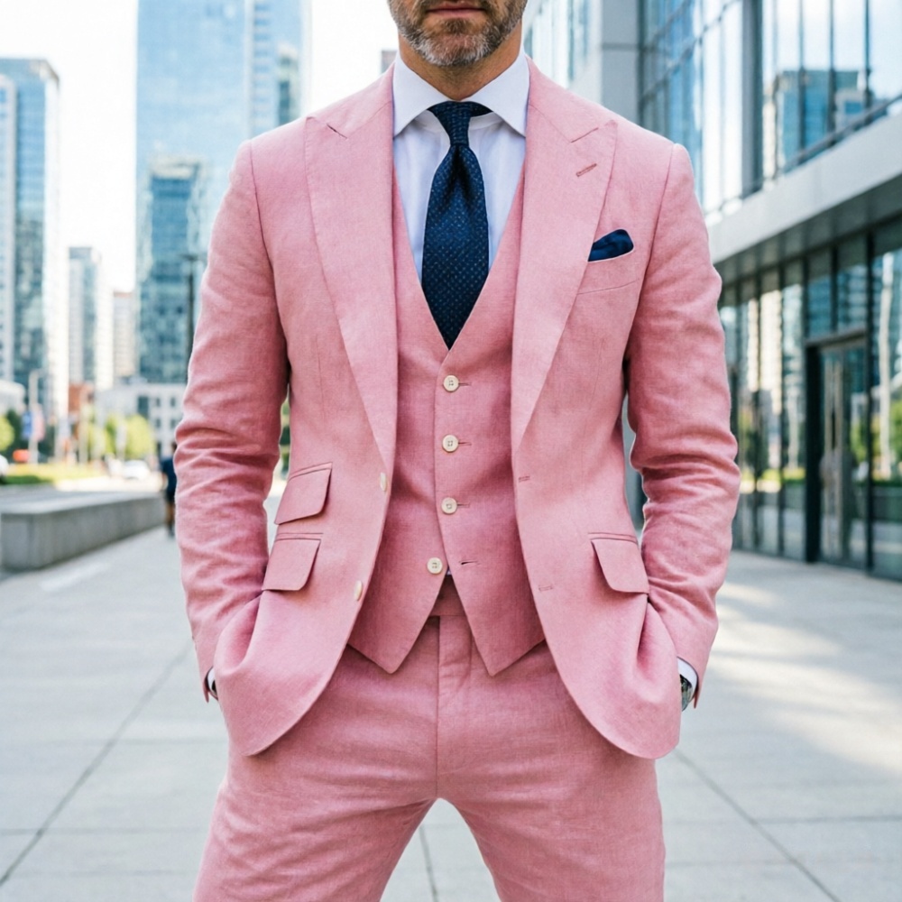 Sky Blue Linen Men Wedding Tux - Men Formal Wear In Summer 评论和价格